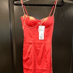 Oh Polly Red Satin Slip Dress